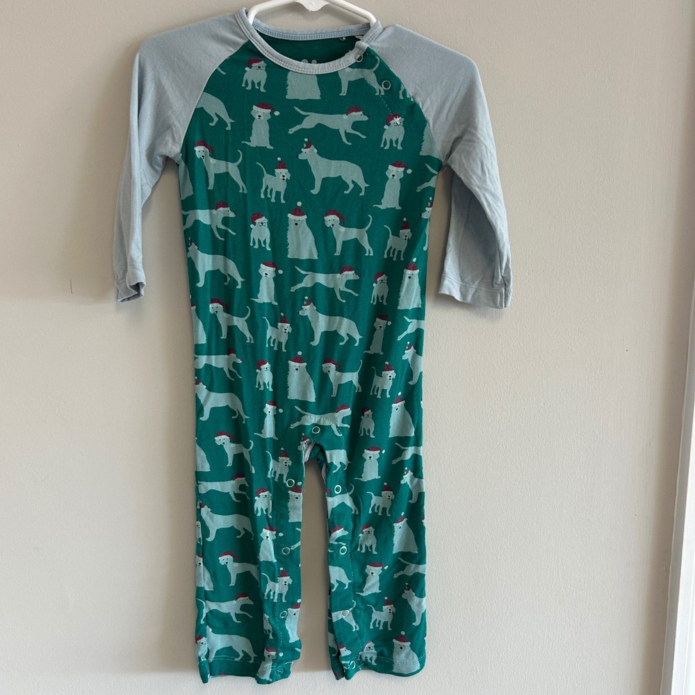 Kickee Pants Cedar Santa‎ Dog Coverall Christmas Pajama Jumpsuit Romper 12-18 mo